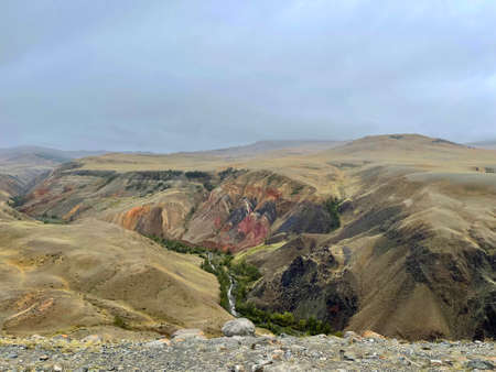 Unusual mountain landscape of Altai, colored mountains called Mars 2の写真素材