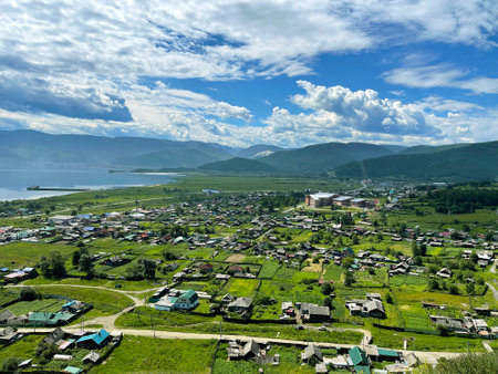 Lake Baikal and the village of Kultuk, Irkutsk region, Russiaの写真素材