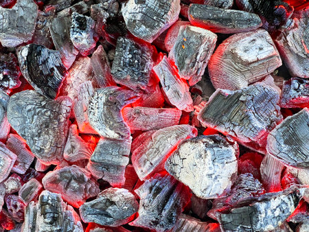 Close up view of hot coal, background