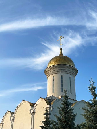 Golden dome of the Zilant monastery against the sky, Kazan, Russia