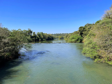 Iguazu River in the form of waterfalls, Argentina.の写真素材