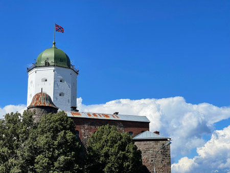 Vyborg Castle on a sunny summer day, Vyborg, Russiaの写真素材