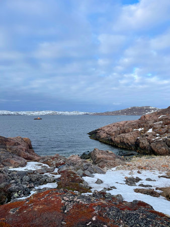 A bay of the Barents Sea, part of the Arctic Ocean near the village of Teriberka, Russia