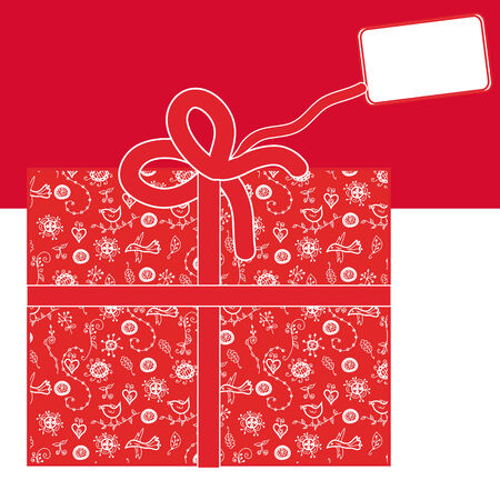 Holidays gift box with red and white floral designのイラスト素材