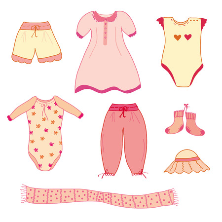 Collection of the cute baby girl clothes のイラスト素材