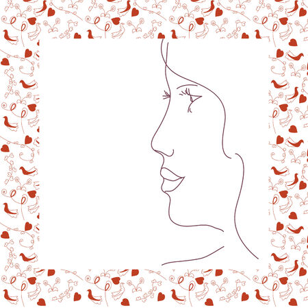 Woman profile in the frame with love symbols. Swatch for seamless is includedのイラスト素材