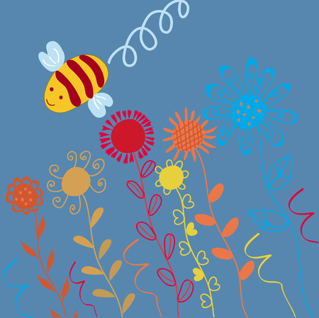 Scene with bee and flowersのイラスト素材