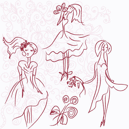 Brides sketches on the romantic backgroundのイラスト素材