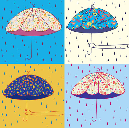 Umbrellas set in the rain weatherのイラスト素材