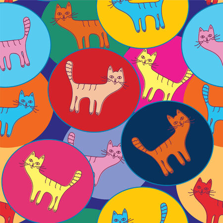 Cute  seamless pattern with cats and circlesのイラスト素材