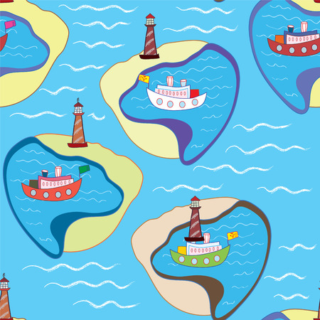 Funny sea seamless pattern with ships and のイラスト素材