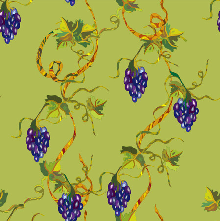 Green floral grape seamless patternのイラスト素材