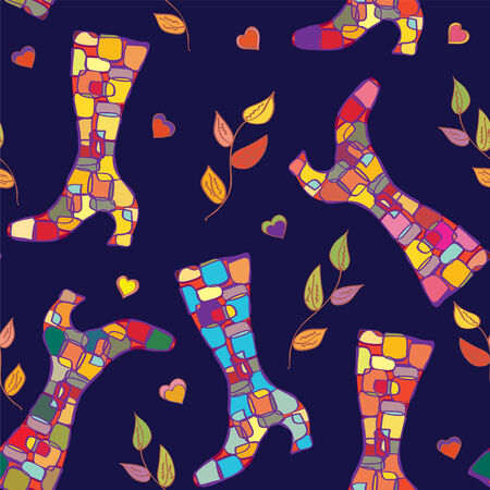 Seamless pattern with autumn boots and leavesのイラスト素材