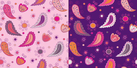 Set of paisley patterns in violet and pink colorsのイラスト素材