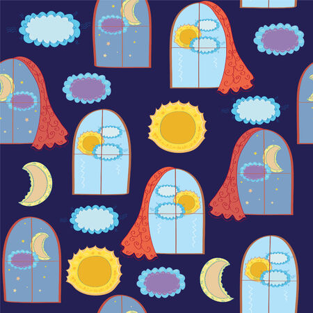 Windows funny seamless pattern at day and nightのイラスト素材