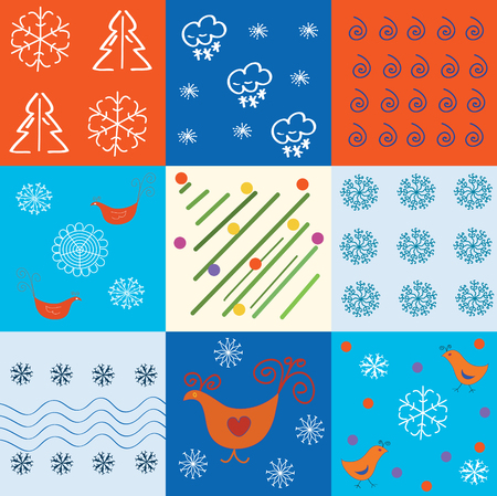 Set of winter holidays patterns with snowflakes and symbolsのイラスト素材