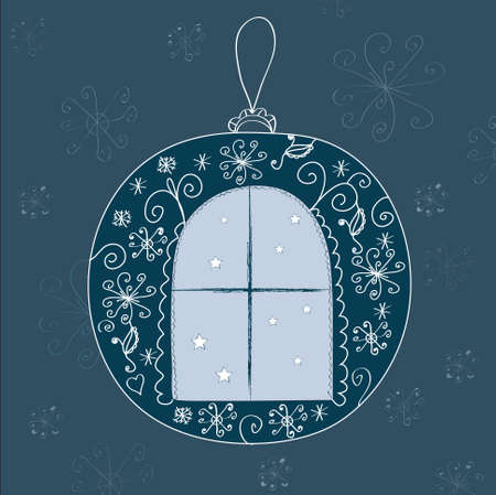 Christmas ball with window and snow designのイラスト素材