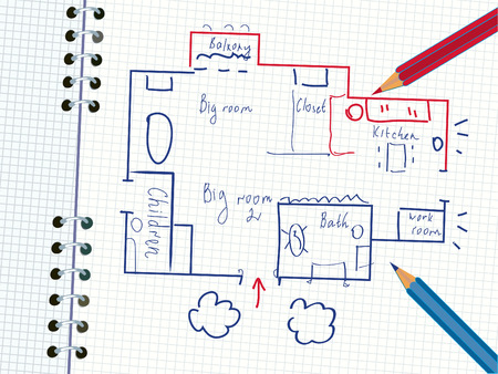 Plan of the family house in the notebook with pencilsのイラスト素材