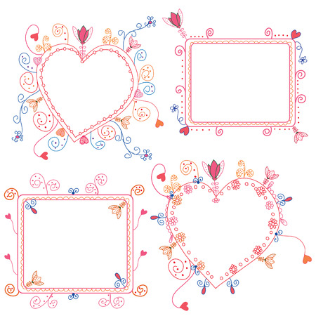 Floral frames set with hearts and decorationsのイラスト素材