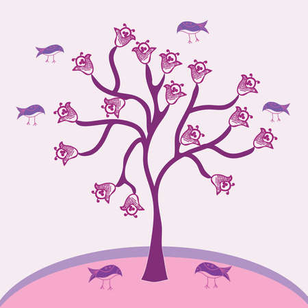 Card with fantasy tree and birdsのイラスト素材