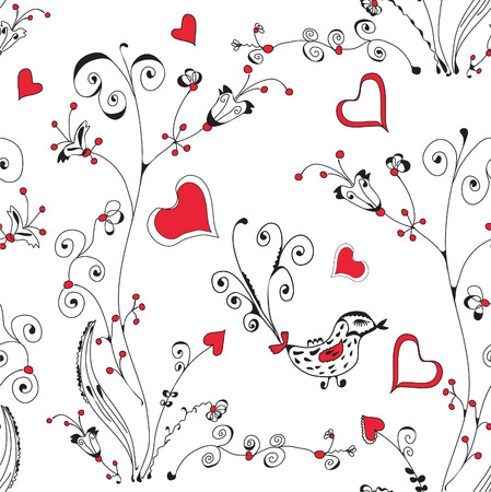 Seamless floral romantic pattern with heartsのイラスト素材