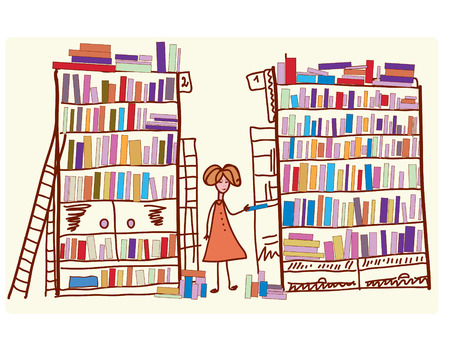 Library cartoon with child and many booksのイラスト素材