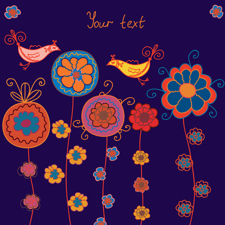 Card with flowers and birds backgroundのイラスト素材