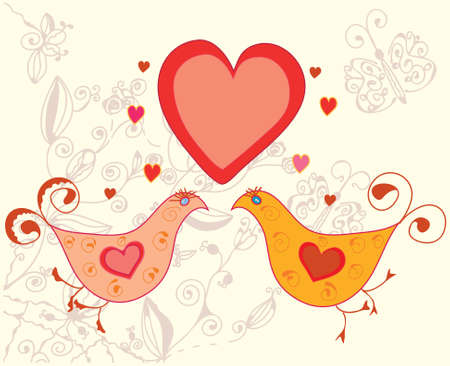 Valentine card with birds in loveのイラスト素材