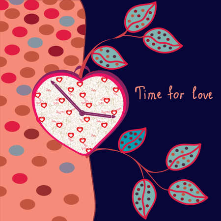 Valentine greeting card with clock and treeのイラスト素材