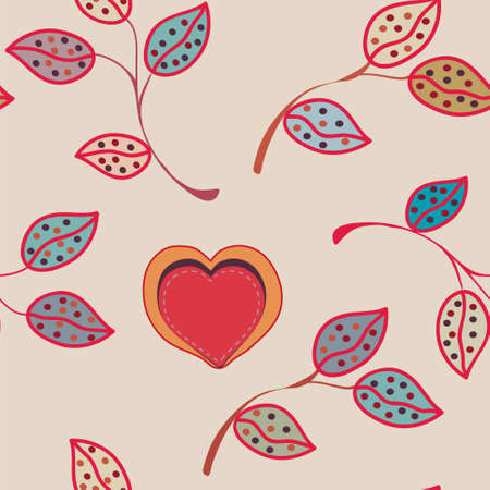 Abstract pattern with leaves and heartのイラスト素材