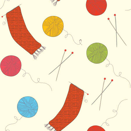 Knitting funny seamless with balls and needlesのイラスト素材