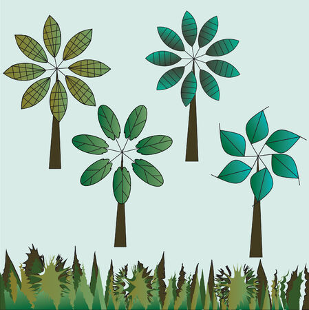 Set of trees and grass iconsのイラスト素材