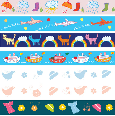 Set of seamless border with funny pictures for childのイラスト素材