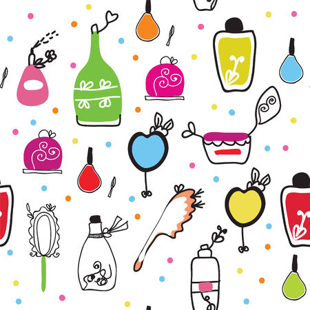 Seamless funny pattern with cosmetics and perfumeのイラスト素材