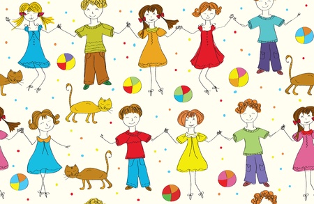 Children seamless funny pattern with cats and ballsのイラスト素材