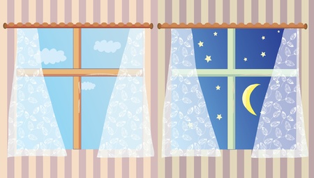 Windows in the room at day and night setのイラスト素材