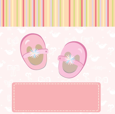 Baby girl arrival card with shoes cartoonのイラスト素材