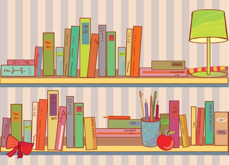 Shelves with books at home funny cartoonのイラスト素材