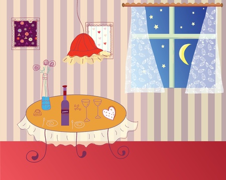 Room with celebration table and window cartoonのイラスト素材
