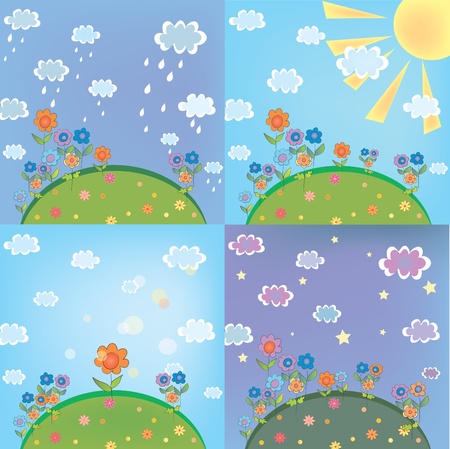 Landscape weather card set with nature elementsのイラスト素材