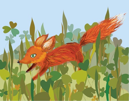 Fox in the grass funny cartoonのイラスト素材