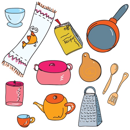 Set of kitchen accesories doodleのイラスト素材