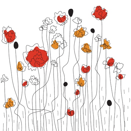 Floral border sketch with poppiesのイラスト素材
