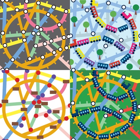 Trains and subway seamless pattern setのイラスト素材
