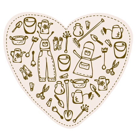 Love to gardening - tools heartのイラスト素材