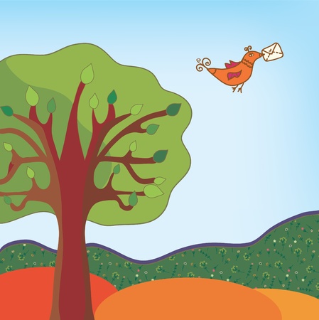 Card with bird and letter outdoorのイラスト素材