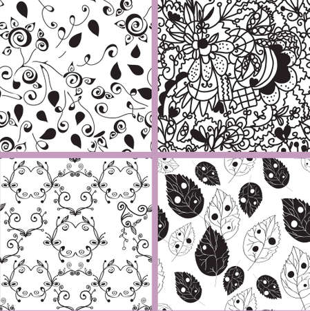 Black and white seamless patterns set のイラスト素材
