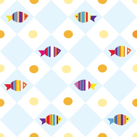 Fish seamless plaid pattern for kidsのイラスト素材