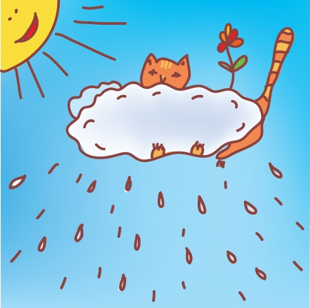 Frame with cat and rain in the skyのイラスト素材