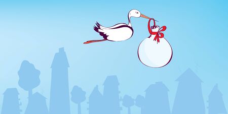 Stork and baby greeting announcement card のイラスト素材